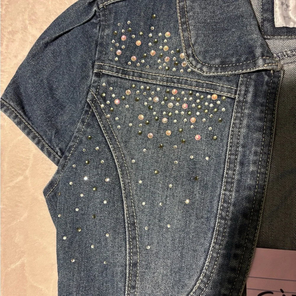Justice Dark Blue Denim Bolero Jacket with Rhinestones